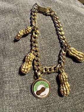 VTG Gold-toned charm bracelet with Jimmy Carter peanut motif Rare